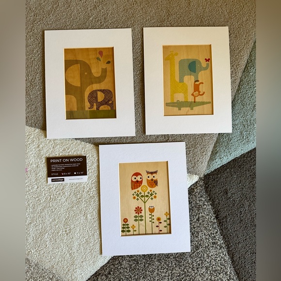 Set of 3 Unique Petit Collage Animal Prints on Wood - Picture 1 of 7